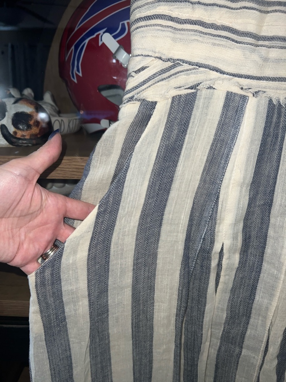 Super Cute And Comfy! Striped Strapless Maxi Dress in Ivory and Charcoal. - Picture 3 of 13